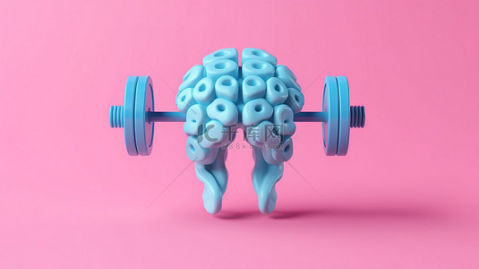 训练你的思维蓝色大脑练习现代平面风格与粉红色背景 3D 渲染