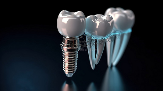 牙牙齿健康背景图片_透明 3D 渲染的牙种植体组件特写