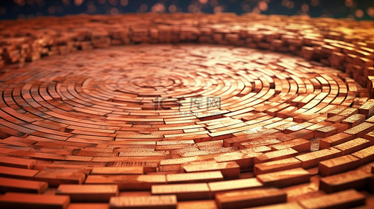 板砖背景图片_1 塌陷地层中圆形砖地板的 3D 渲染