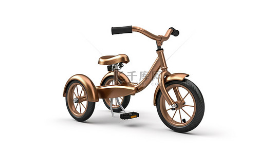 儿童青铜三轮自行车模型的独立 3D 渲染