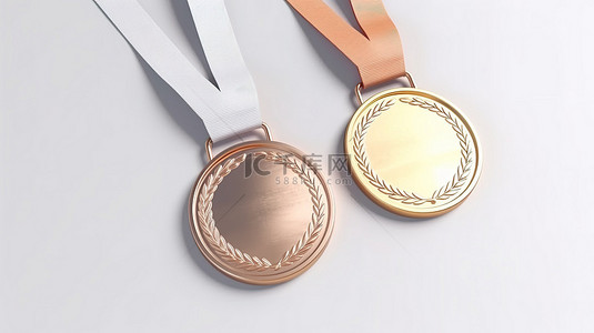 五星背景图片_金色银色和铜色 3D 奖牌系列，颜色柔和，前视图