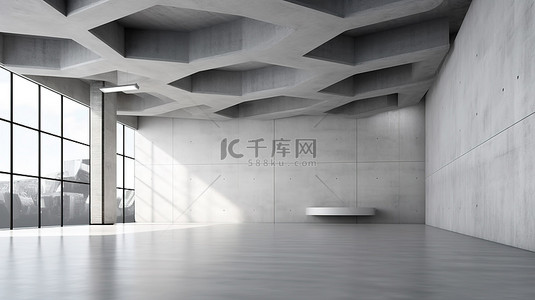 简约地板背景背景图片_当代展厅 3D 渲染抽象室内设计，具有简约的混凝土墙背景和空地板