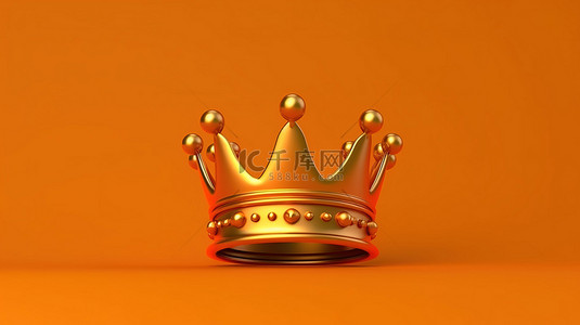 彩色背景的 3D 插图，带有象征成功和仪式的闪亮金色王冠