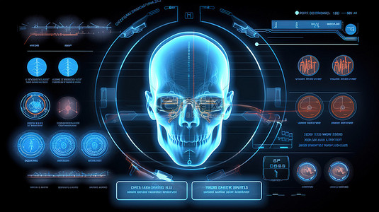 未来平视显示器的高级健康界面 3D 渲染