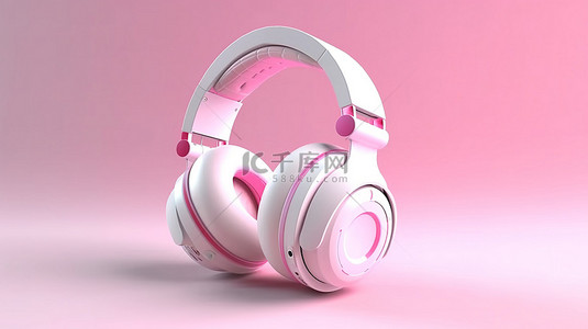 音乐的播放器背景图片_带粉色和白色耳机和音乐播放器的空白空间的 3D 渲染