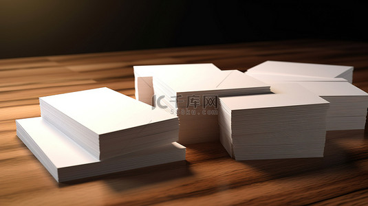 形象堆背景图片_一堆空名片排列在质朴的木桌上的 3D 堆栈中