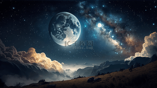 蓝色月亮背景图片_月亮星空美丽背景