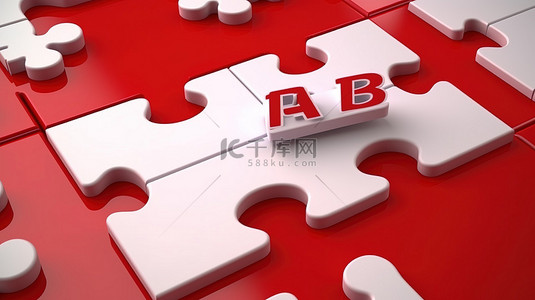 白色背景上的单个白色拼图块，计划 a 和计划 b 措辞反对红色背景，3d 格式