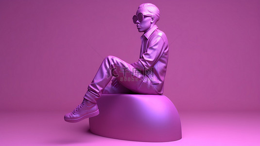 男性火爆背景图片_3D 渲染中戴着玫瑰色眼镜的充满活力的紫罗兰色雕像