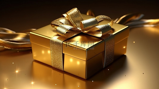 金色奢华礼盒的 3D 插图，优雅地包裹着节日