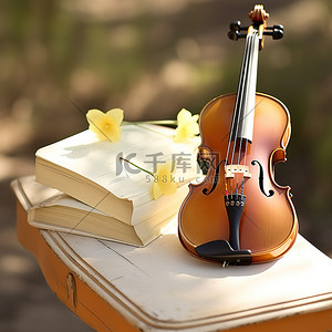椅子上的一把小提琴和一只蝴蝶