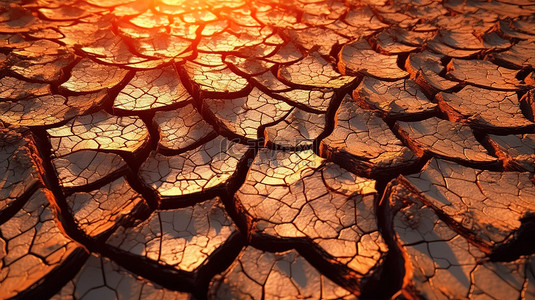 火山热导致地面破裂的 3D 渲染纹理