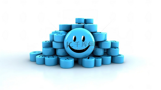 3D 渲染的蓝色笑脸，带有加号，象征着积极的思考和快乐的生活