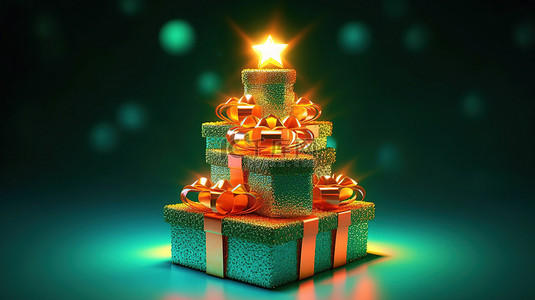 海尔背景图片_圣诞快乐 3D 插图一棵带礼物的节日圣诞树