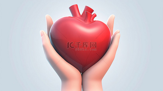 慈善背景图片_卡通风格3D插画手捧红心象征器官捐赠家庭保险世界心脏日世界卫生日感恩善良感恩与爱