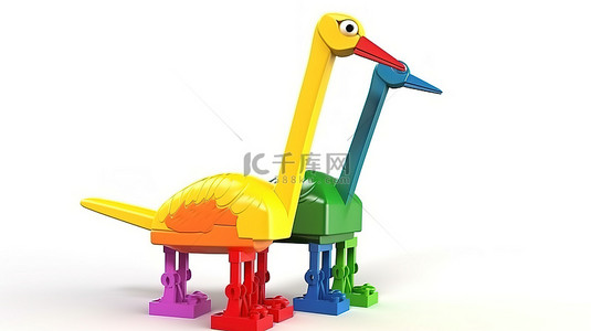 环保车背景图片_3D 插图中的彩色起重机玩具是一种有趣且环保的玩具，适合在白色背景下隔离的孩子和父母
