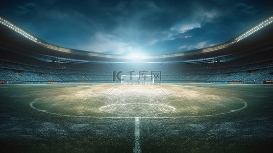 为体育爱好者提供以足球场背景为中心的运动概念的 3D 渲染