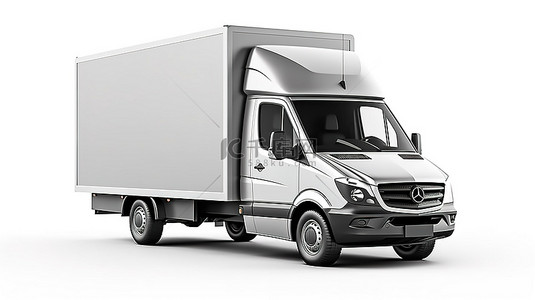 五一车展背景图片_一辆空白的白色商用货车，非常适合在城市中运输小货物 3D 渲染插图