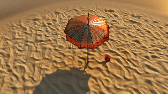 3D 渲染中丘比特之箭穿透心形沙滩伞的插图