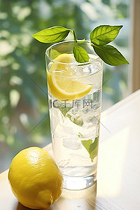 冰水背景图片_一杯冰水和柠檬