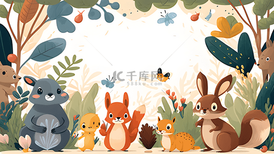 兔子邊框背景图片_小动物植物可爱插画背景