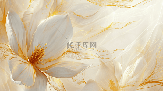白花背景图片_高奢精致典雅的白金花朵背景