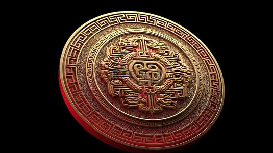 红背景金币背景图片_中国古董金币的真实 3D 插图，非常适合红色背景的亚洲节日