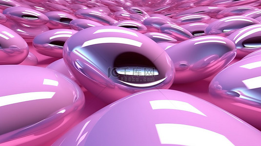 变形的粉红色光泽形状抽象 3D 渲染