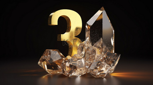 水晶玻璃银和金号 13 周年纪念的 3d 插图