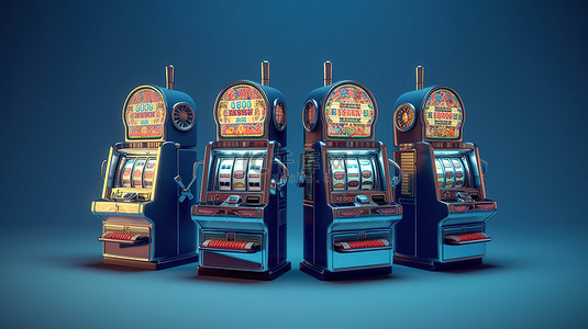 答背景图片_赌博设计概念蓝色背景赌场 3D 老虎机与经典的武装强盗
