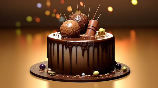 糕点场景背景图片_3D巧克力生日蛋糕渲染