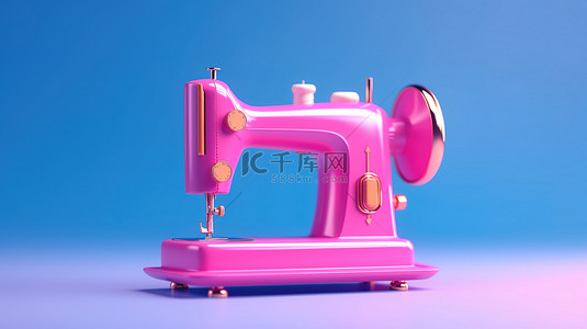 裁缝背景图片_粉红色双色调现代缝纫机的蓝色背景 3D 渲染