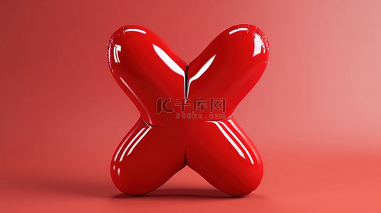 高级 3D 插图中逼真的氦气球字体金属红色字母 x