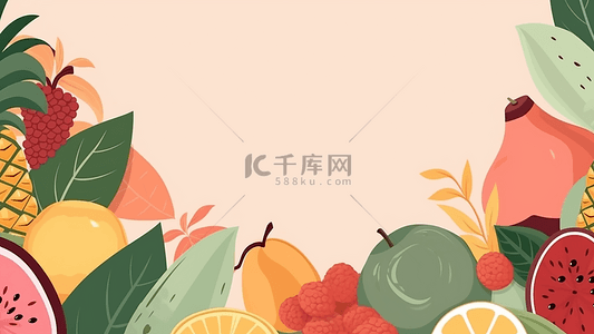 夏天插画背景图片_水果美食边框背景