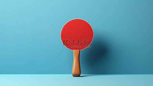 网球背景图片_充满活力的 3D 插图锦标赛海报，配有红色乒乓球拍和蓝色桌子上的球
