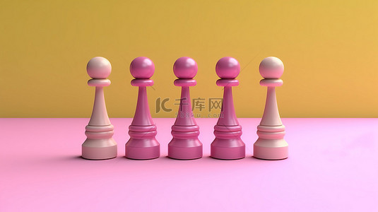 团队的力量背景图片_粉红色背景上多彩棋子的多样性 3D 渲染的力量
