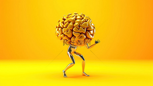 充满活力的黄色背景，具有代表人工智能的跳舞大脑无缝 3D 动画循环