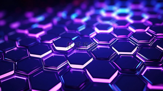 AI 技术公司的当代和抽象 3D 插图，其特征是紫色表面上漂浮的六边形