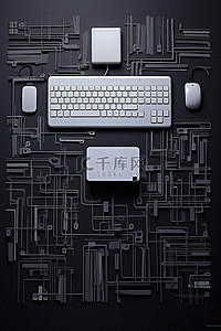 安全信封背景图片_灰色画布上的条形码符号和计算机外围设备