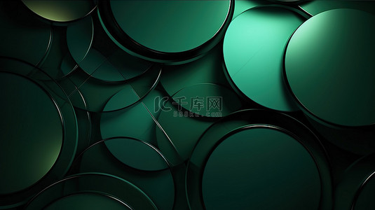 现代背景上优雅的几何绿色圆圈的 3D 插图，非常适合企业模板和商业设计