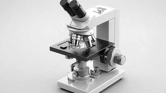 医疗布景背景图片_具有白色背景 3d 渲染的时尚实验室显微镜