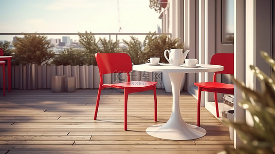品牌元素背景图片_咖啡厅露台的 3D 渲染，具有可定制的品牌元素