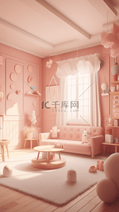 客厅沙发茶几粉色唯美背景