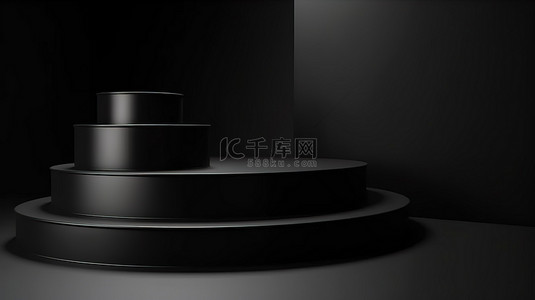 商业陈列柜倾斜圆柱基座与空领奖台和展示架产品 3d 渲染