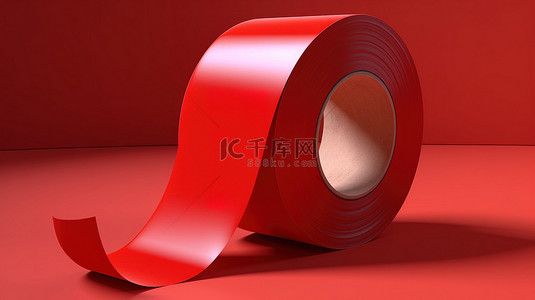 红色背景下胶带卷的 3d 渲染