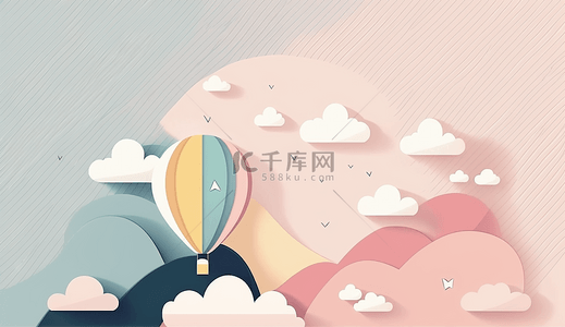 热气球云朵粉色海报背景简单背景