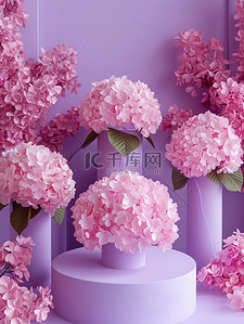 粉色绣球花紫色电商场景素材