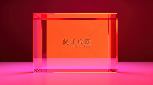 工作室用充满活力的霓虹粉色和橙色拍摄重叠的透明亚克力板3D 渲染