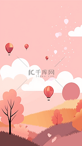 黄色的热气球图案背景图片_田野热气球秋天卡通风景简单背景