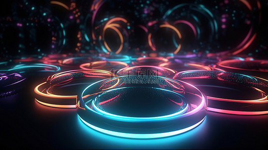 河马先生的魔术背景图片_3d 渲染中充满活力的发光圆环由动态灯光效果和背景增强，非常适合 4k 技术背景和文本空间
